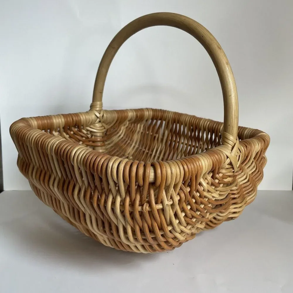 Vtg Buttocks Woven Basket Harvest‎ Egg Gathering Country Farmhouse Primitive
